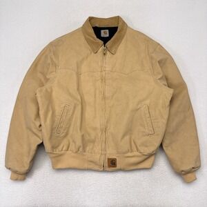 Vintage Carhartt Santa Fe Jacket Size Large Tan Duck Canvas Quilted Fleece Lined
